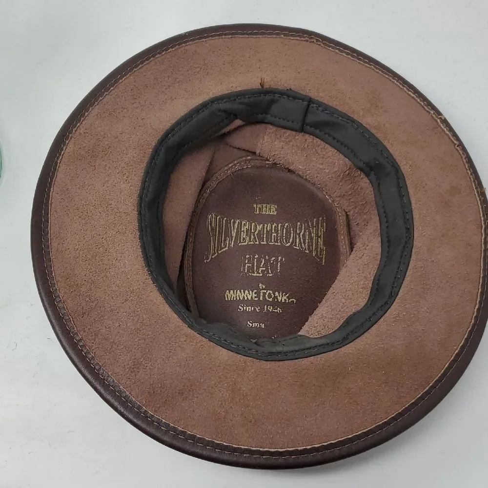 Minnetonka Brown Leather Hat with Silver Accents